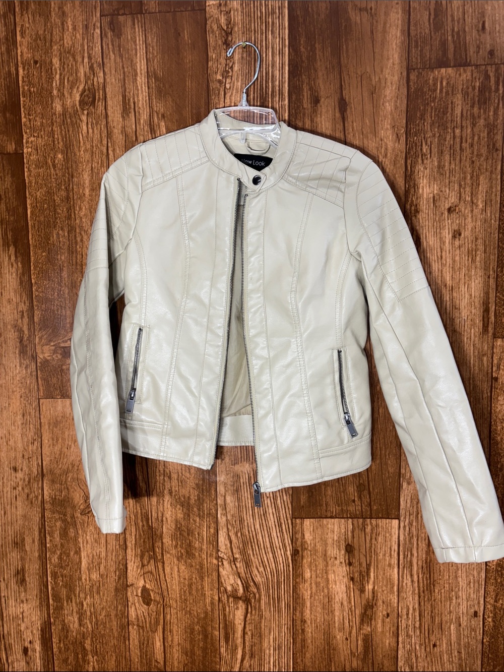 New Look Cream Faux Leather Moto Jacket